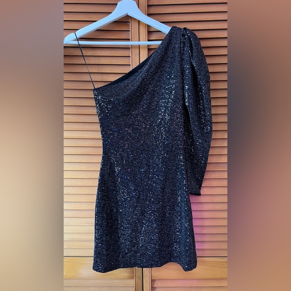 ZARA One Shoulder Asymmetric Dark Grey Sequin Dress - Picture 8 of 10